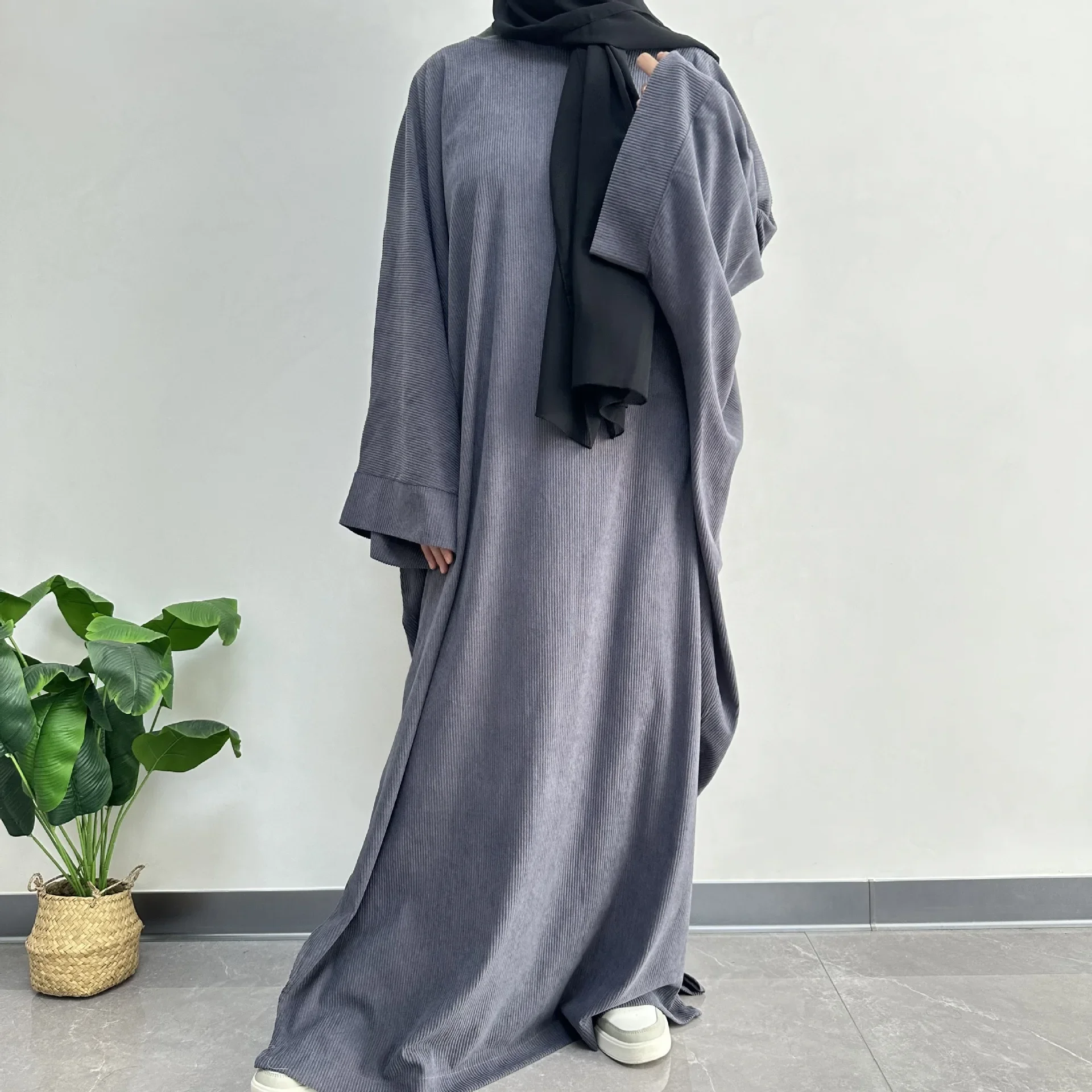 Hiver velours côtelé Abaya Robe pour femmes caftan dubaï modeste robes musulmanes Islam vêtements turquie solide Robe Kebaya Caftan Jalabiya