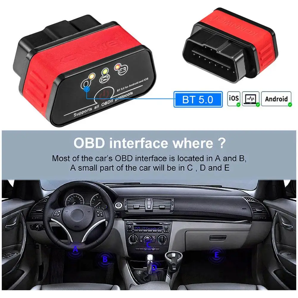 KW903 ELM327 V1.5 Bluetooth 5.0 OBD2 Scanner for Android/IOS OBD 2 Car Diagnostic Tool Code Reader pk Vgate ICAR2 ICAR 2 N7X0