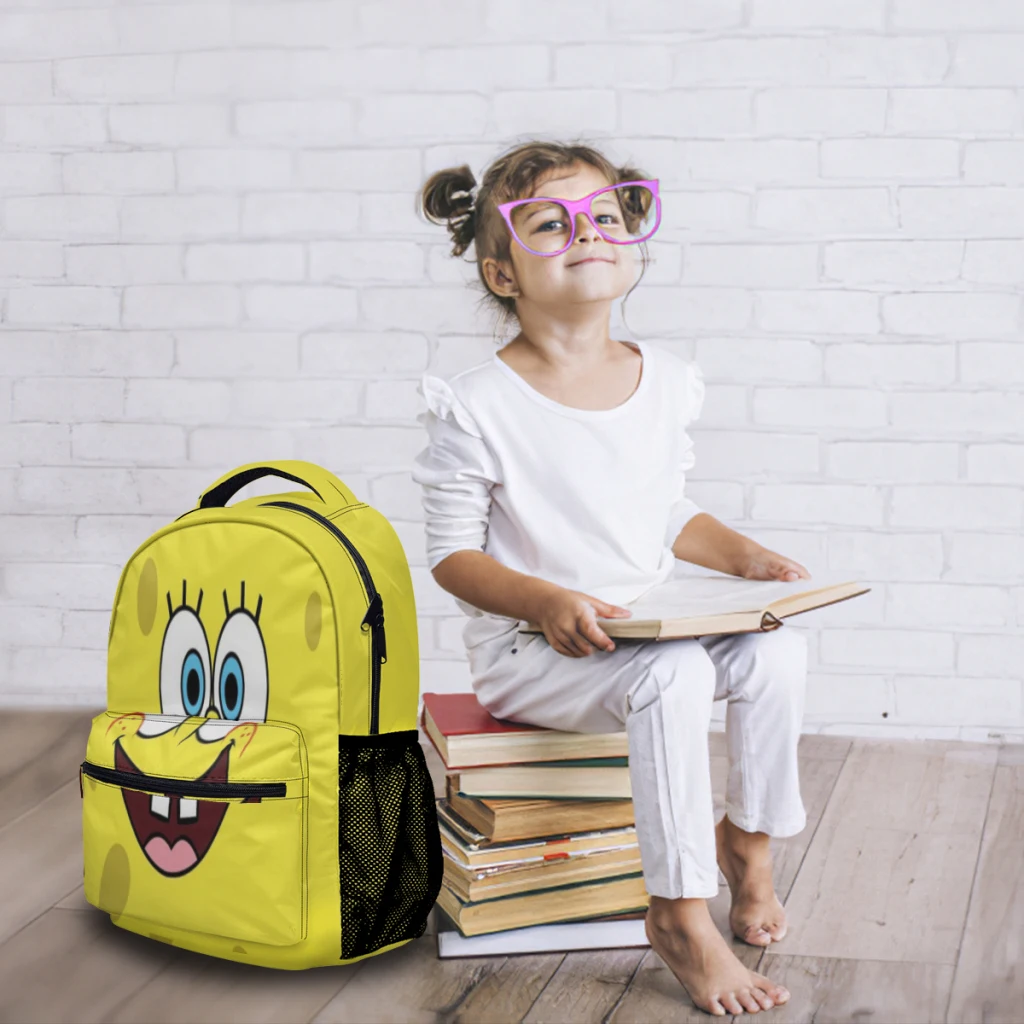 Cute Spongebob Cartoon Printed Lightweight Casual Children's Youth Backpack Schoolbag  17inch