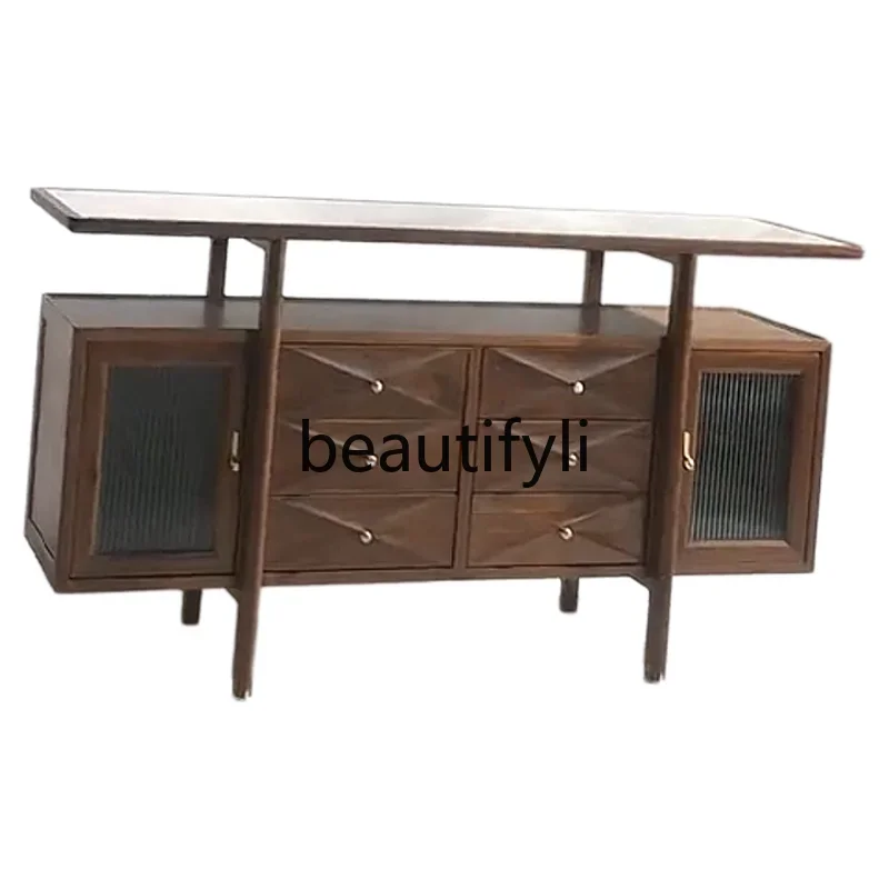 

New Chinese black walnut solid wood dining side cabinet, living room locker, high-end entrance cabinet