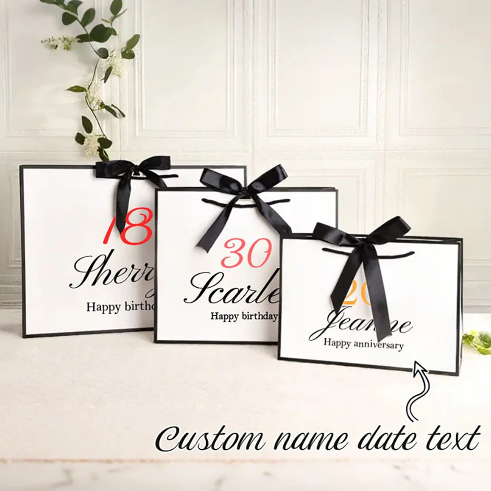 Personalized Text Birthday Anniversary Gift Bag Holiday Birthday Party Wedding Souvenir Gift Bag Customized Text Party Gift Bag