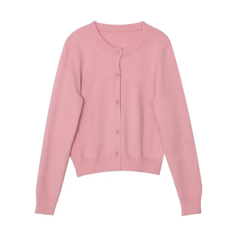 

Fresh honeydew melon green long-sleeved knitted cardigan women 2024 early spring new temperament versatile round neck tops