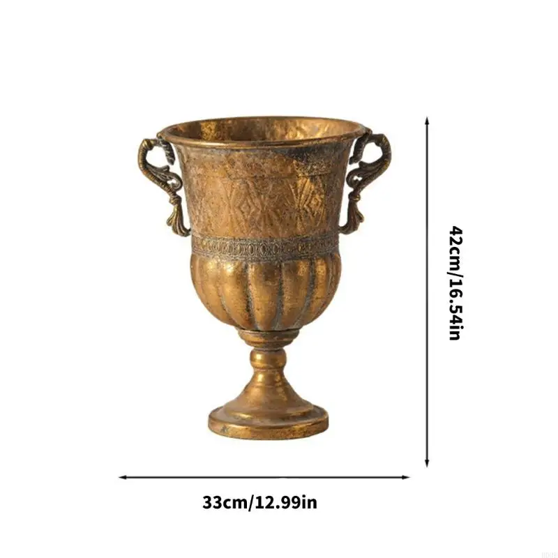 Metall-Urnen-Pflanzgefäß, Bronze, klassische antike Eisen-Pflanztöpfe, dekorative rustikale Blumentöpfe für Terrassen – Detail 6