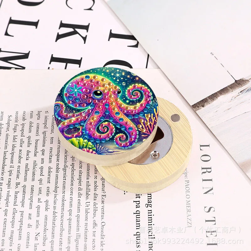 فتاحة بيرة خشبية مطلية بالألماس 5D مع تصميم مبهر على طراز الحياة البحرية، أداة يدوية الصنع مصنوعة يدويًا من الماس