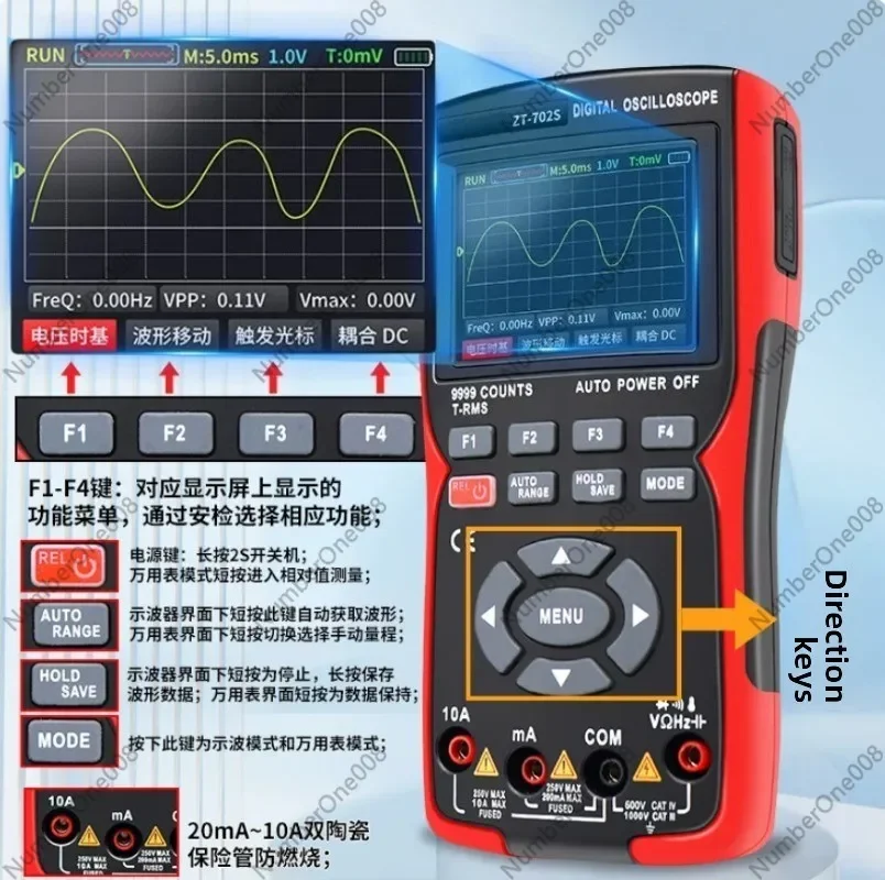 ZT-702S ZT225 2 in 1 Digital Oscilloscope Multimeter 48MSa/s Sampling True RMS 1000V Handheld Tester 2.8 inch LCD
