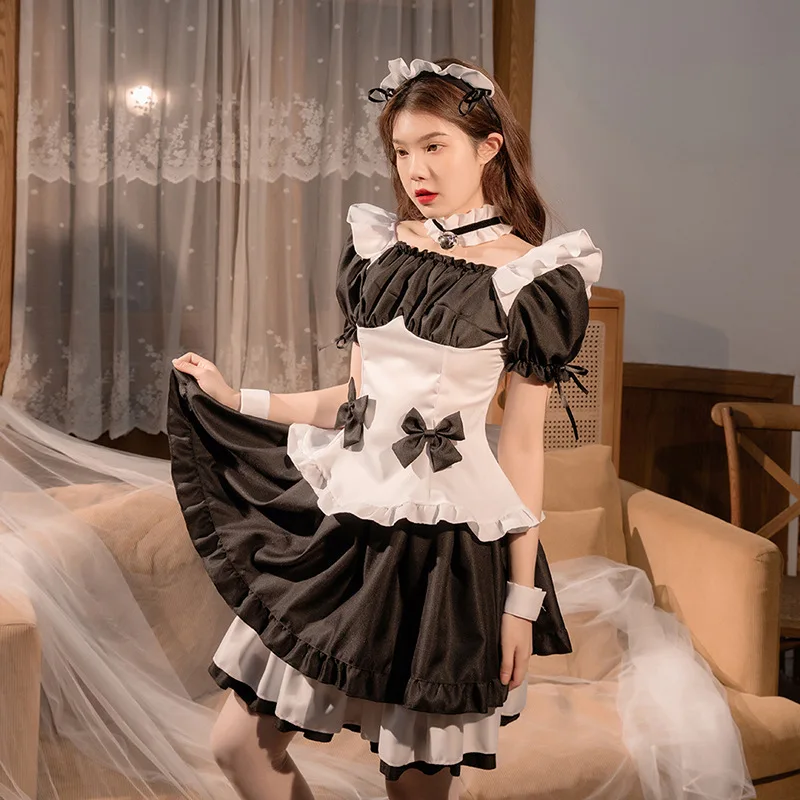 Japanese Anime Cosplay Costume Black White Maid Outfit Apron Dress Girls Woman Cute Lolita French Maid Dress Halloween Uniform