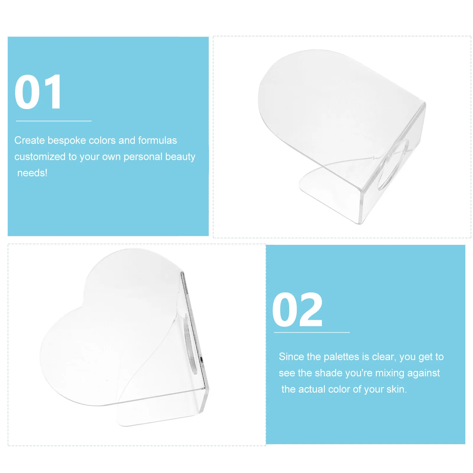 2Pcs Acrylic Makeup Palettes Transparent Adjustable Handheld Mixing Plates for Foundation Lipstick Manicure Salon Use