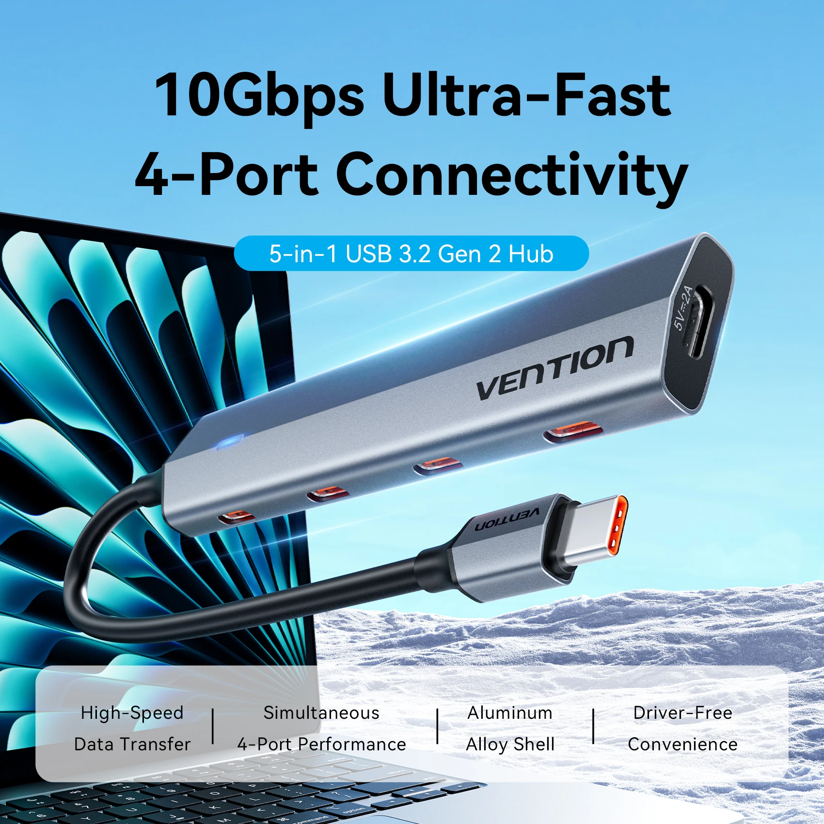

Концентратор Vention 10 Гбит/с USB3.2 Gen2 для ПК, ноутбука MacBook Air/Pro, настольного компьютера, портативный многопортовый концентратор-разветвитель USB C