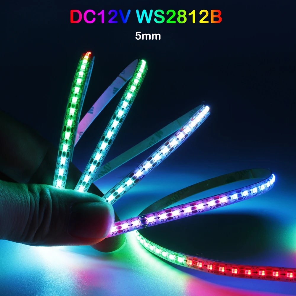 DC12V WS2812B Individually Addressable IC LED Strip 5mm PCB WS2812 5050SMD 60/100/160/200Leds/m Flexible Smart RGB LED Light