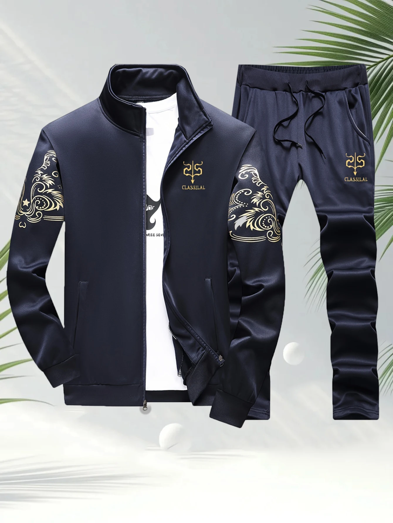 

Autumn-winter sportswear set; Men's stand-up collar cardigan jacket; Men's drawstring sport pants; Fashion embroidered mens suit