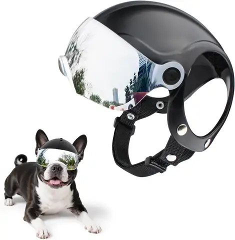 Dog Helmet for Small Breed Cool Pet Motorcycle Helmet with Drop-Down Silver Visor (Without Rivets and Rivets)