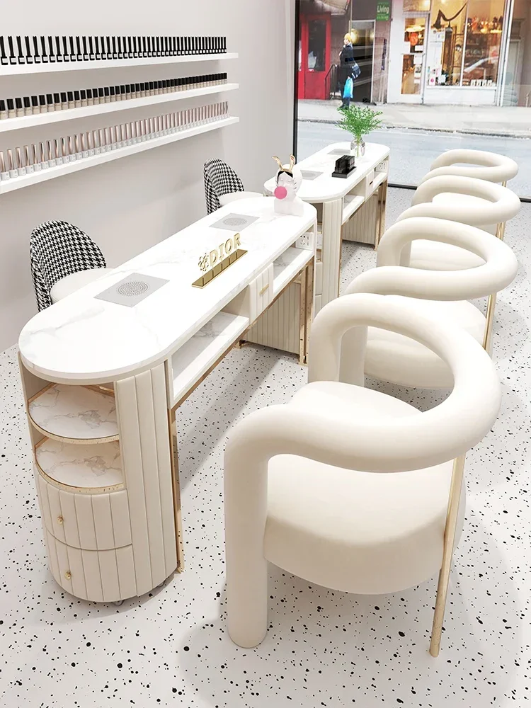 Nail Table and Chair Set Marble Nail Table for Single and Double High End Nail Table and Chair