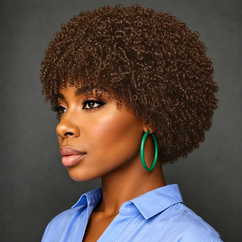 Light brown 8-inch fluffy synthetic wig, suitable for all female cosplay costumes and Halloween outfits.