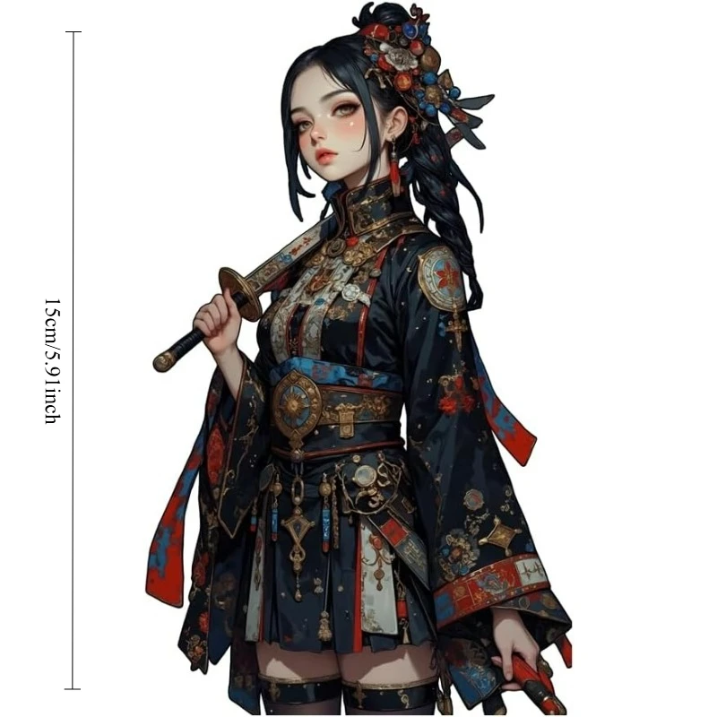 Japanese Tattoo Female Samurai Vinyl Sticker, Waterproof Decal for Mug, Laptop, Desk, Bookshelf, Fridge, Smooth Surfaces