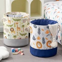 Canvas Folding Storage Basket Cartoon Print Storage Fabric Wardrobe Bedroom Dormitory Closet Toy Laundry Basket Home Storage 1PC