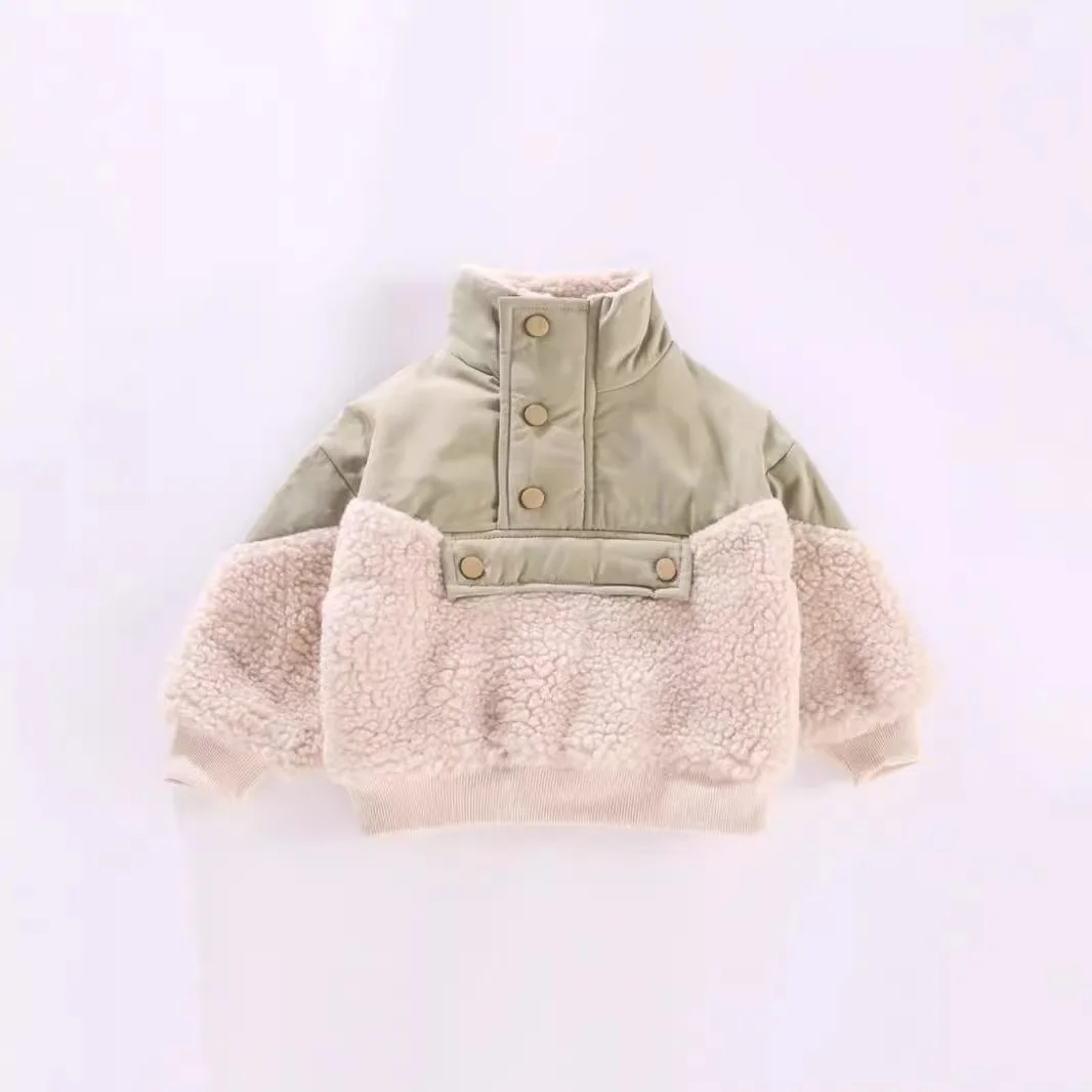 0-7 Yrs Children Girls Laml Wool Stitching Coat Warm Autumn Girls Plus Velvet Jackets Winter Kids Clothing Outfits