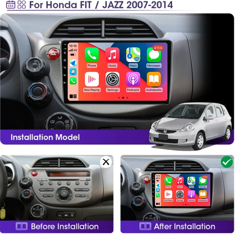 Android 14 Car Stereo Radio Multimedia Wireless Carplay Android Auto For HONDA FIT JAZZ 2007 2008 2009 2010 2011-2014 AUto BT 4G