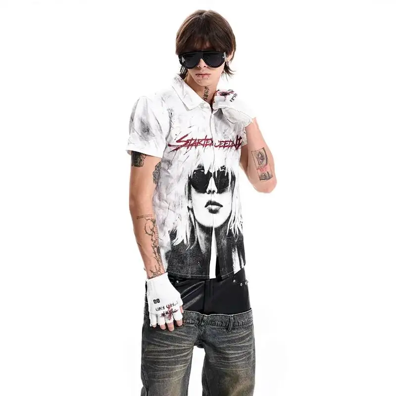 LUZHEN 2026 New Original Pattern Printed Tie-dyed Wornout Niche Design Short Sleeve T-shirts Men's Stylish Polo Neck Tops JY7908