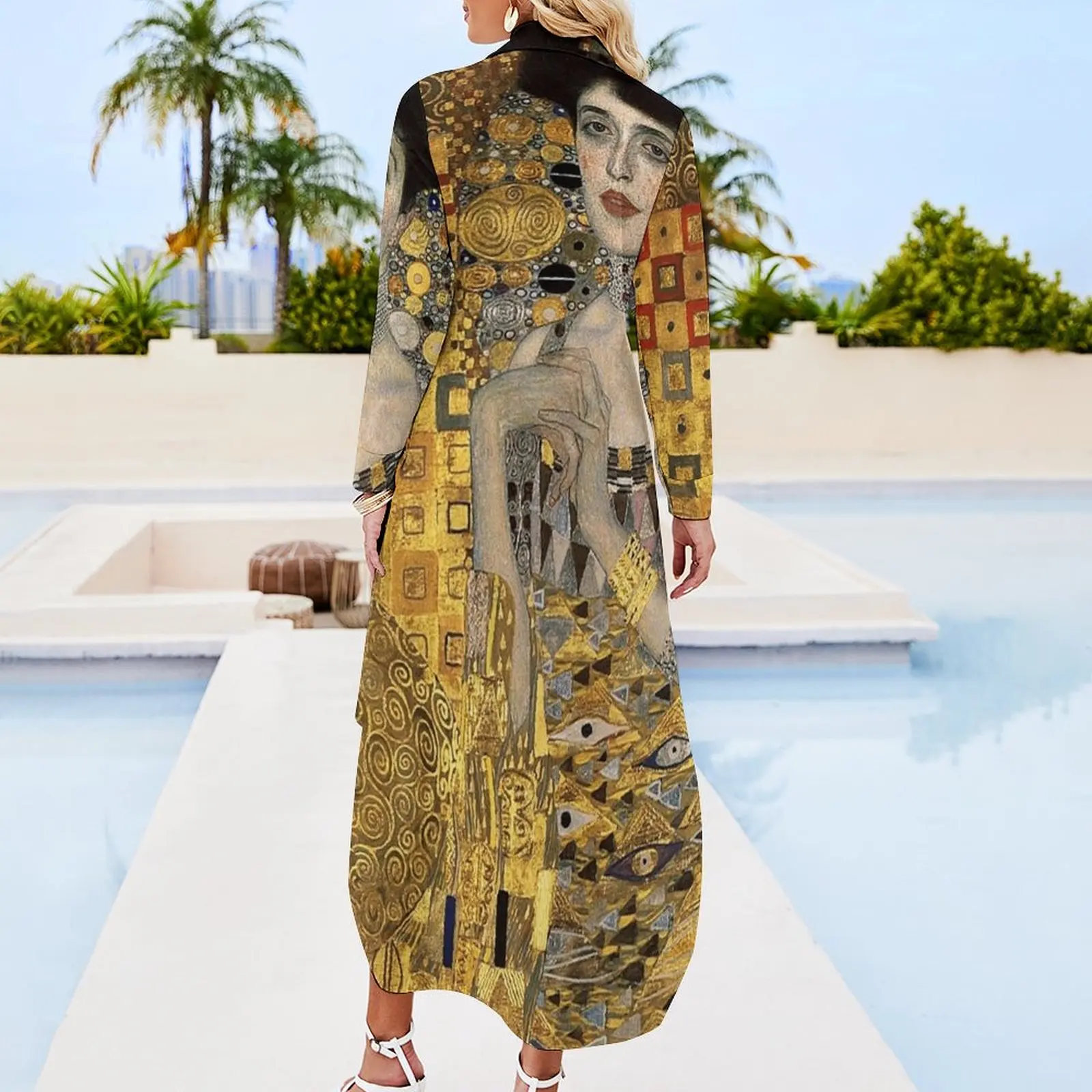 Gustav Klimt, Adele Bloch-Bauer Long Sleeved Shirt Dress long sleeve dress evening dress women summer woman 2024 trendy