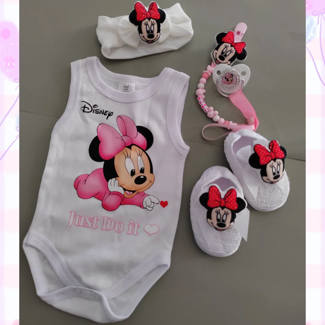 Nieuwe Minnie Mouse Baby Vroeg Educatief Speelgoed Kralen Aangepaste Naam Fopspeen Clip Wit Kant Prinses Peuter Schoenen Voor Meisje 0-8M