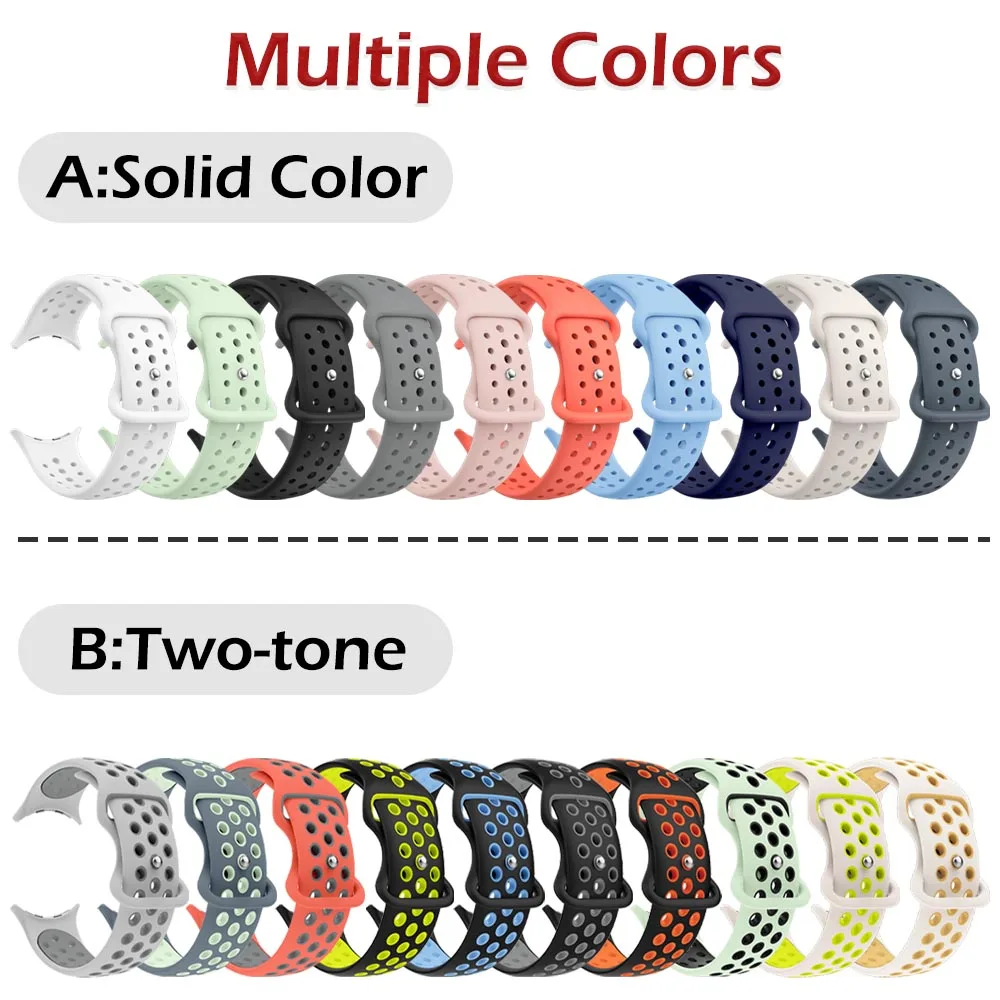 Two-Tone Silicone Strap for Google Pixel Watch 5 4 3 41mm 45mm Special Solid Color Waterproof Band Gear for Google Pixel 5 2 1