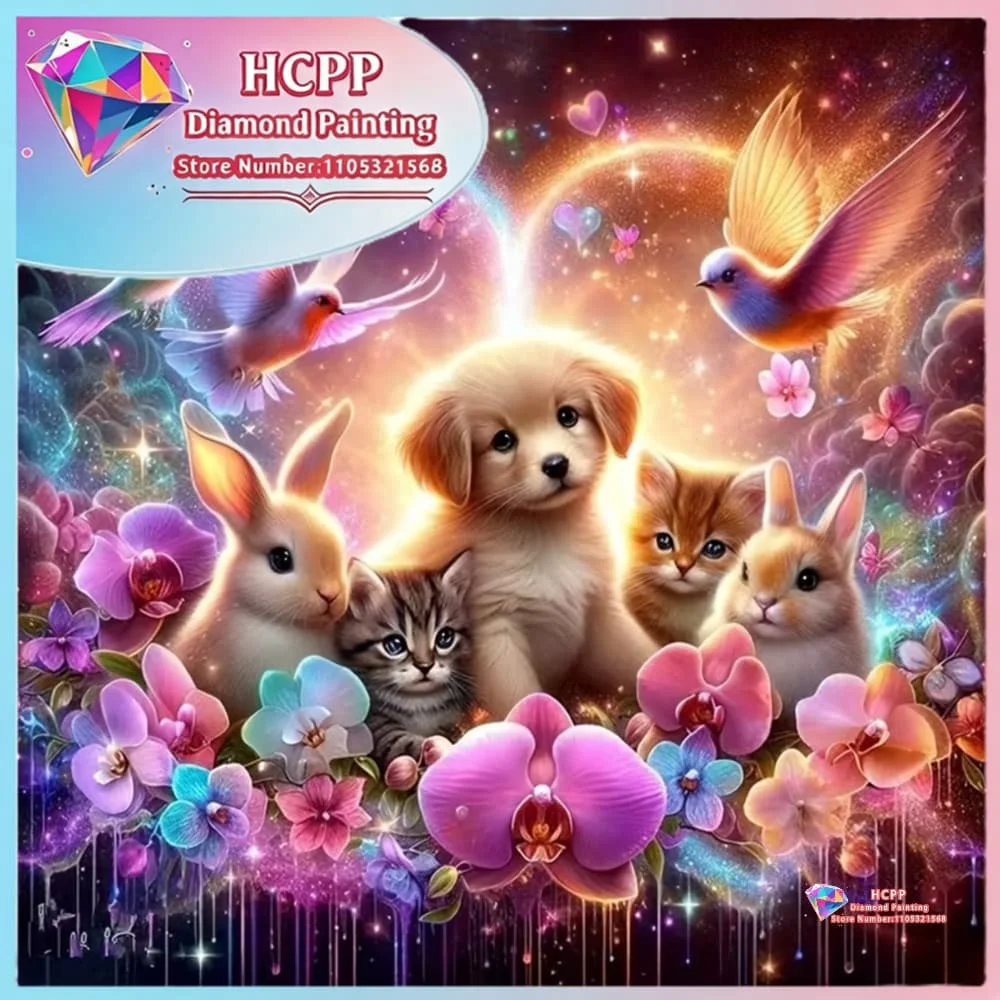 Hund Katze Tier Blume Diamant-Malerei-Set Quadratische Runde Diamanten 5D DIY Mosaik Handgemachte Kunst Einzigartiges Exquisites Geschenk Heimdekoration