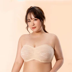 Women's Strapless Bra Lace Big Size Bras soft bone push up Strapless Bra Plus Size Bralette B C D E F