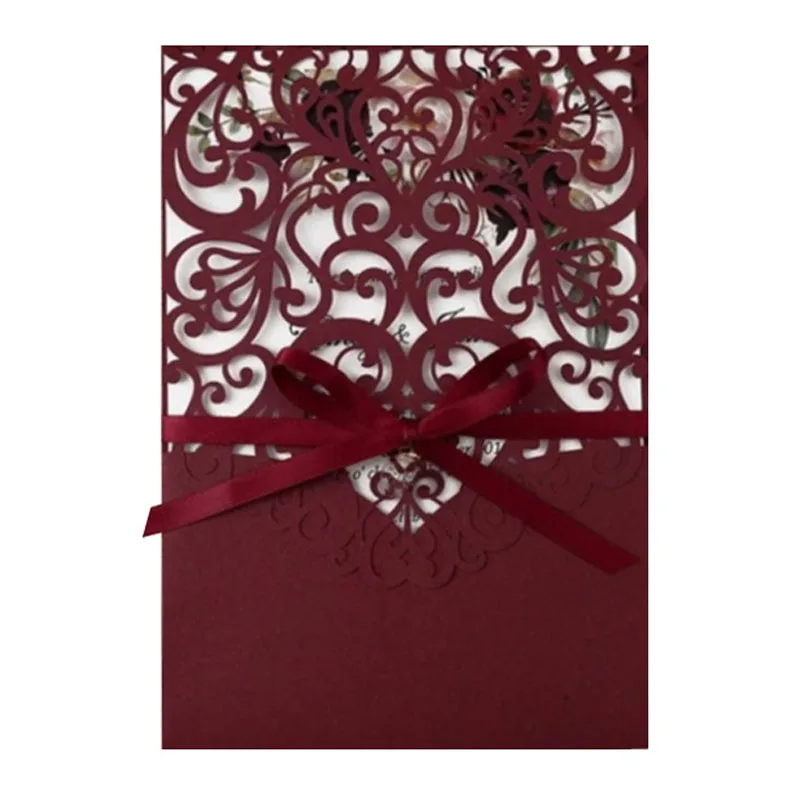 

50Pcs Laser Cut Red Wedding Engagement Invitation Greeting Cards Pocket
