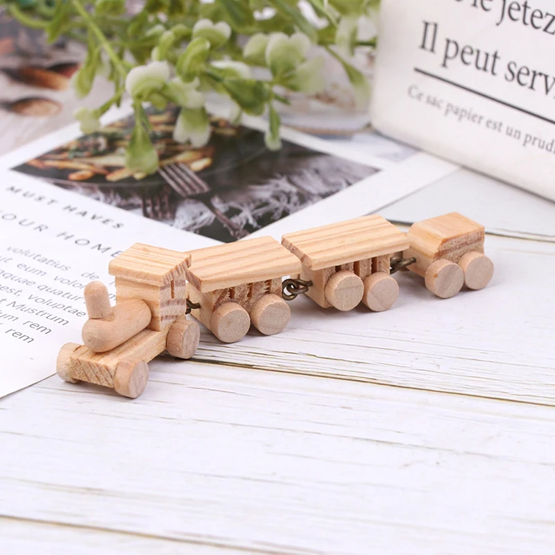 1:12 Dollhouse Miniature Cute Wooden Train Locomotive Compartment Carriages Unpainted Model Play Toys Doll House Decoration