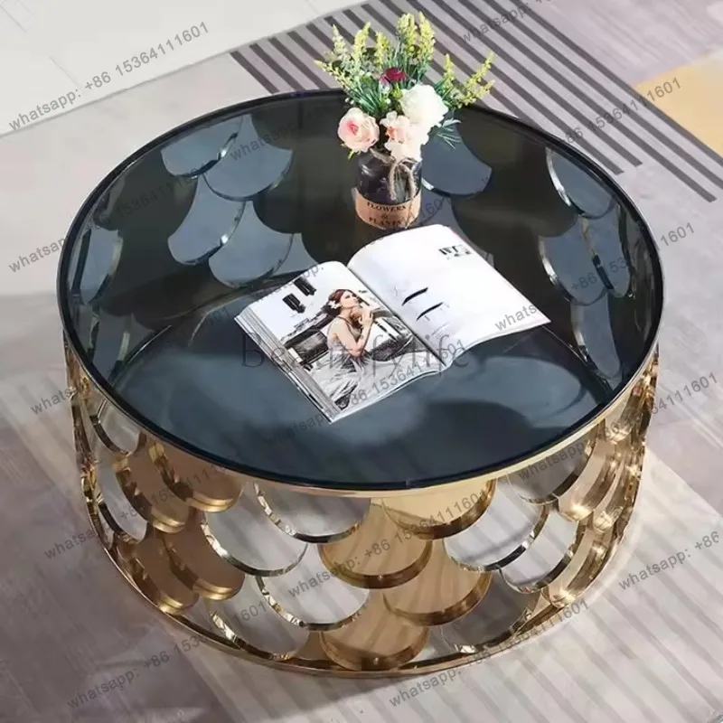 Modern fish scale stainless steel luxury glass coffee table