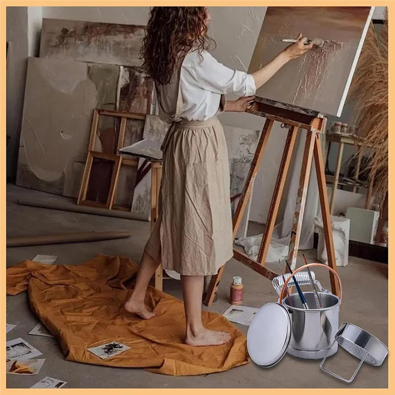 【Superdeals】Paint Brush Washer,Stainless Steel Paint Brush Holder With Large Capacity Wash Tank And Removable Screen