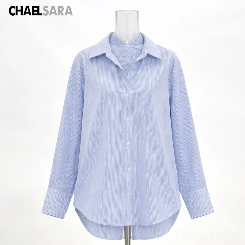 Chic Vintage Blue Long Sleeve Blouse for Women - Spring 2026