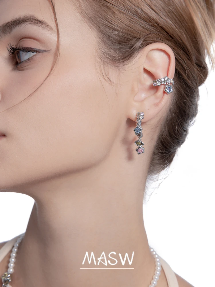 MASW Original Design Fashion Jewelry For Women Senior Sense Thick Silver Plated Shiny Glass Flower Earrings Party Gift