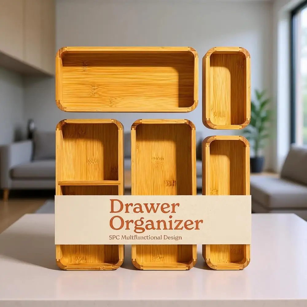 

Набор бамбуковых органайзеров для кухни: многофункциональные контейнеры для хранения посуды, столовых приборов, специй и многого другого