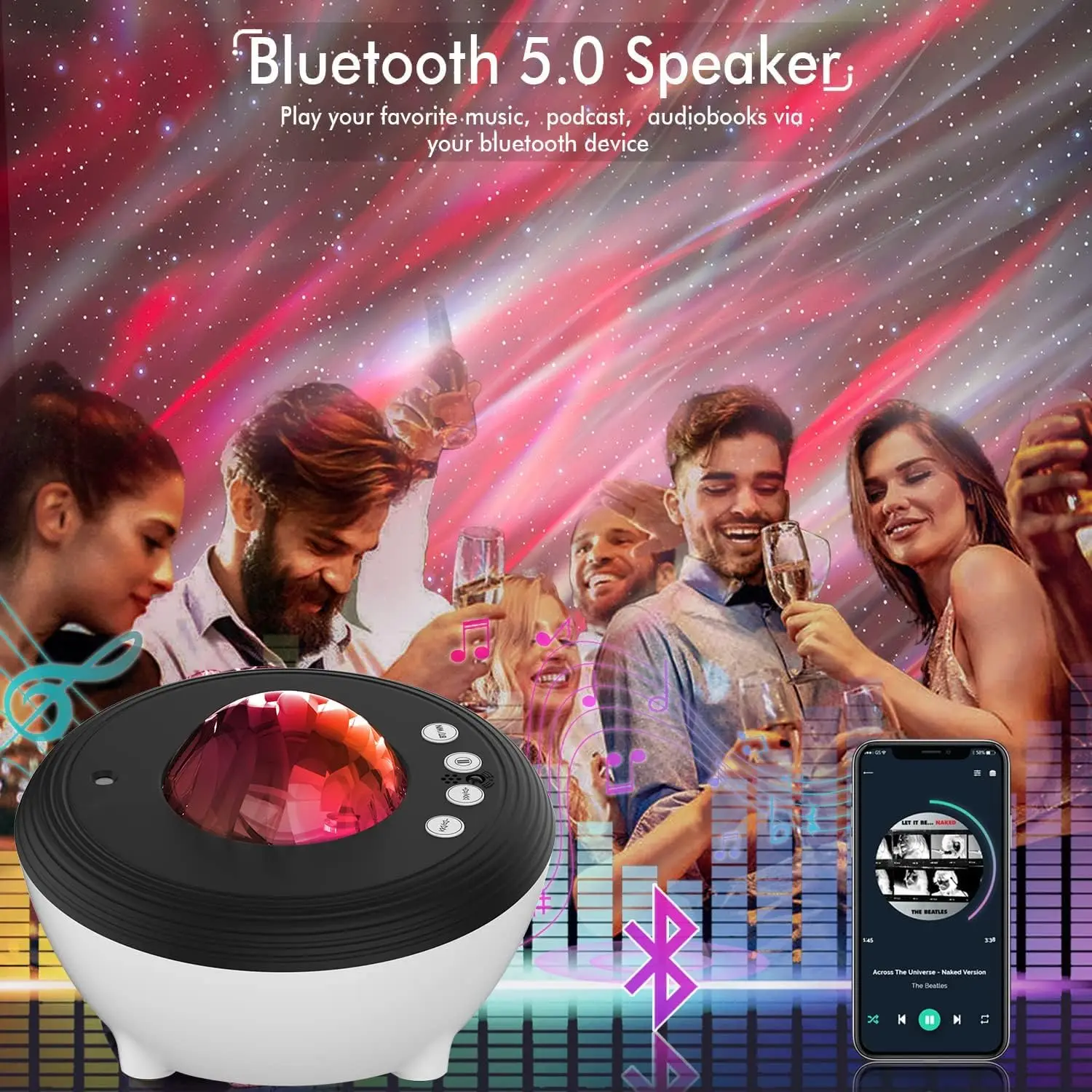 Star Projector Galaxy Night Light Aurora Projector With Bluetooth Function And Sleep-Aiding White Noise Bedroom Projector Lamp