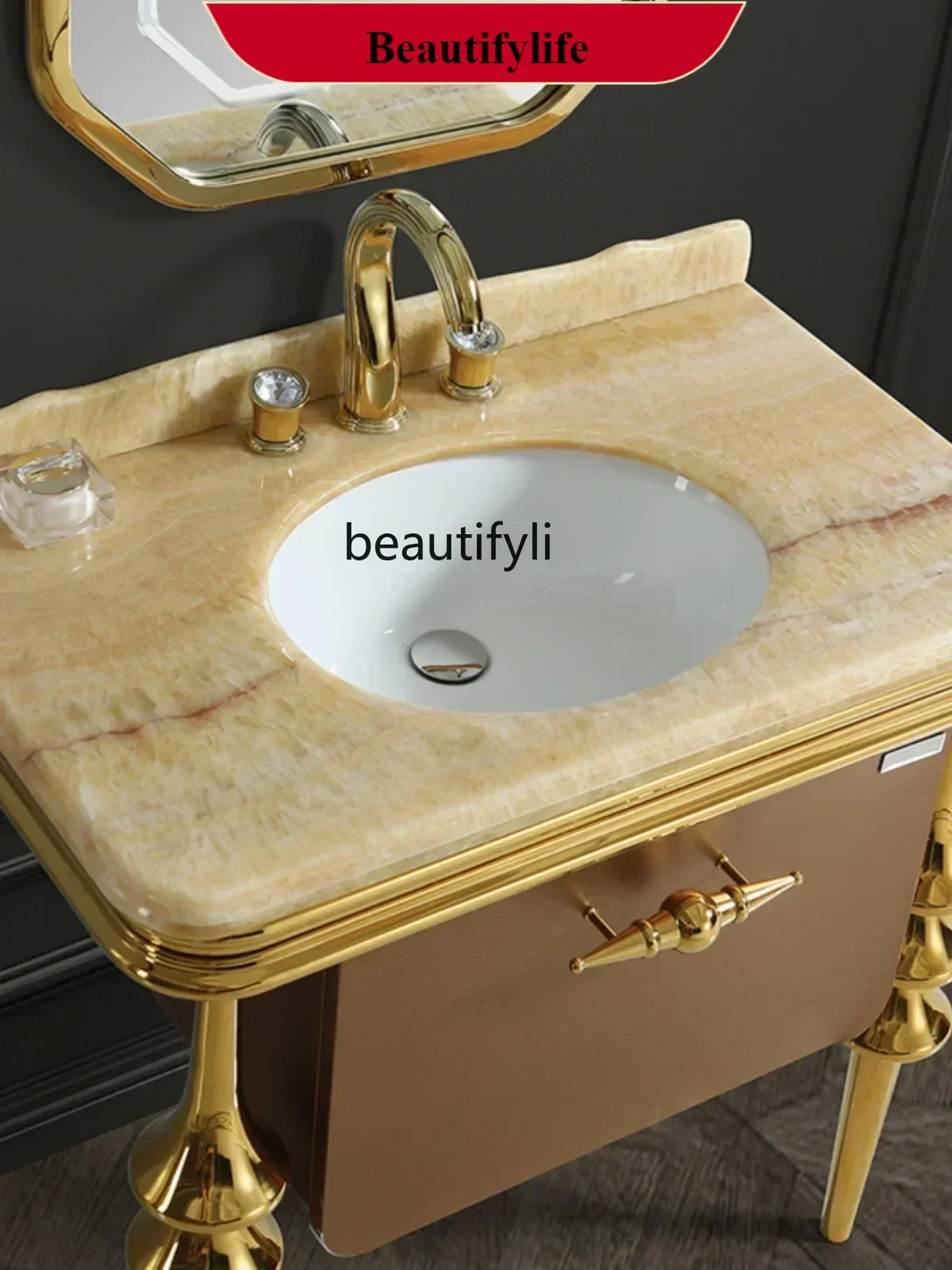 

A185 Stainless steel bathroom cabinet marble washstand smart mirror antique European washbasin