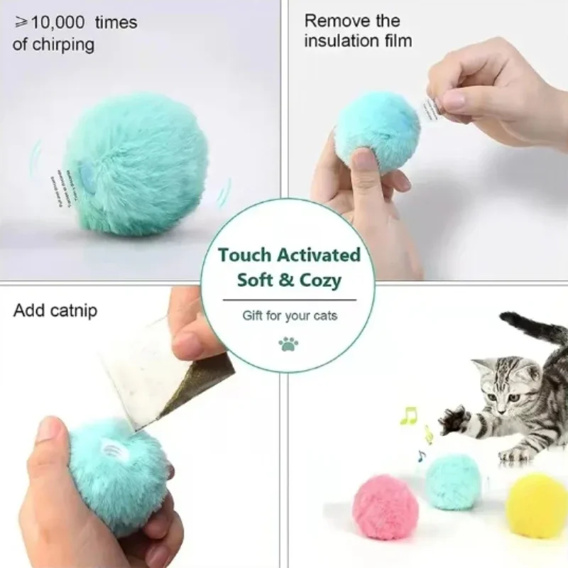 Smart Cat Ball Toys Plush Electric Catnip Training Toy Kitten Touch Sounding Squeaky Supplies Pet Products Toy For Cats Supplies