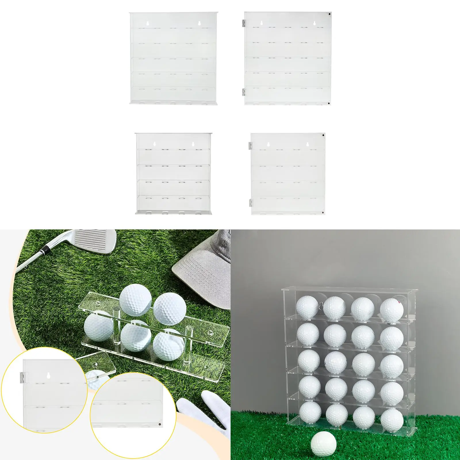 Dustproof Acrylic Golf Ball Storage Box Wall Mounted Showcase with Grooves for Golf Ball Collector