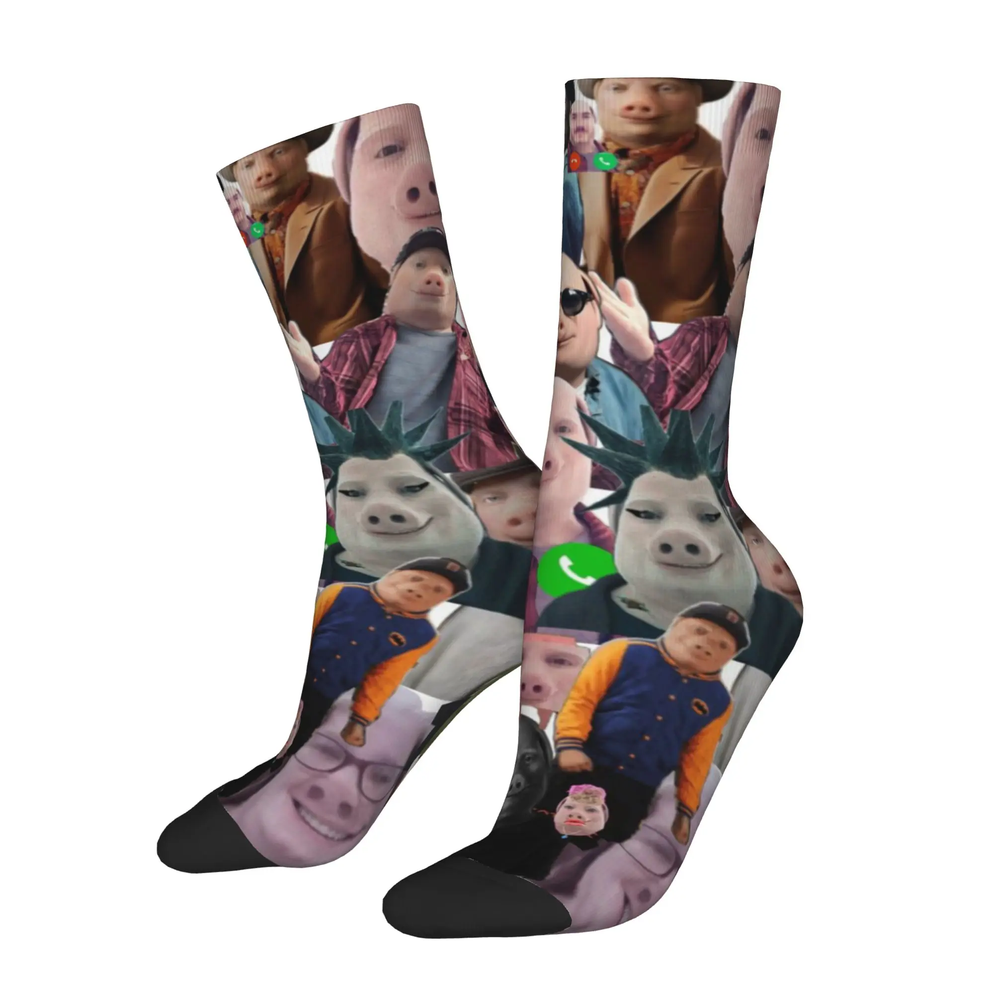 

Funny Sock John Pork John Pork Fly high piggy Hip Hop Seamless Pattern Printed Men Crew Socks Novelty Men's Socks