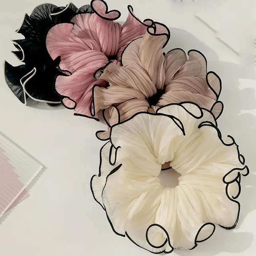 Pleated Colonic Scrunchie Style Exaggerated Temperament Headband Ponytail Tied Hair Band Chiffon Crisp Women Girls Hair Pin