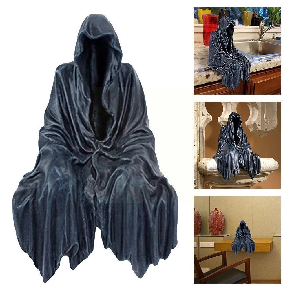 Nowy Reaping pocieszenie Reaper siedzi statua władca tajemnic w czarnym gotyckim żywicy rzeźby ozdoba na biurko Home Decor