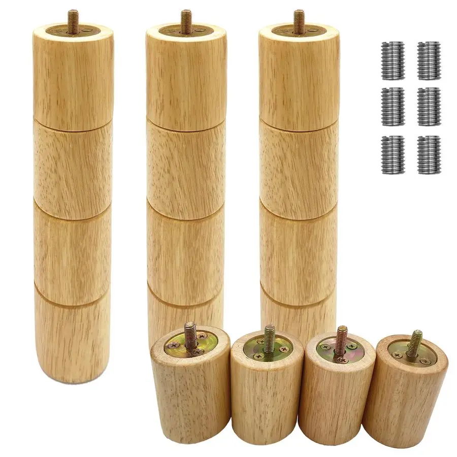 

Inch 4 Pcs Wooden Adjustable Bed Base Frame Support Legs Compatible with M8 M10 Threading Sofa Furniture Foot Replacement