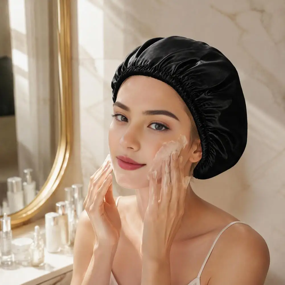 Satin Texture Hair Cap Hair Towel Wrap Women Satin Hair Drying Cap Double Layer Turban Wrap Water Absorbent Wrap Hat for Curly