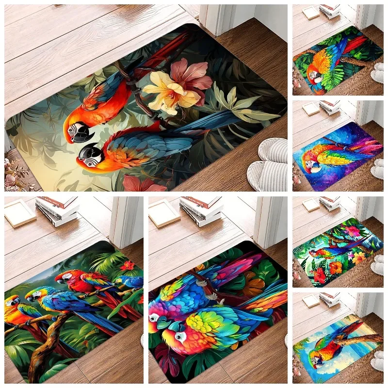 Colorful Parrot Printing Non-Slip Small Rug Waterproof Easy To Clean Floor Mat for Indoor Outdoor Use Durable Home Decor Novelty