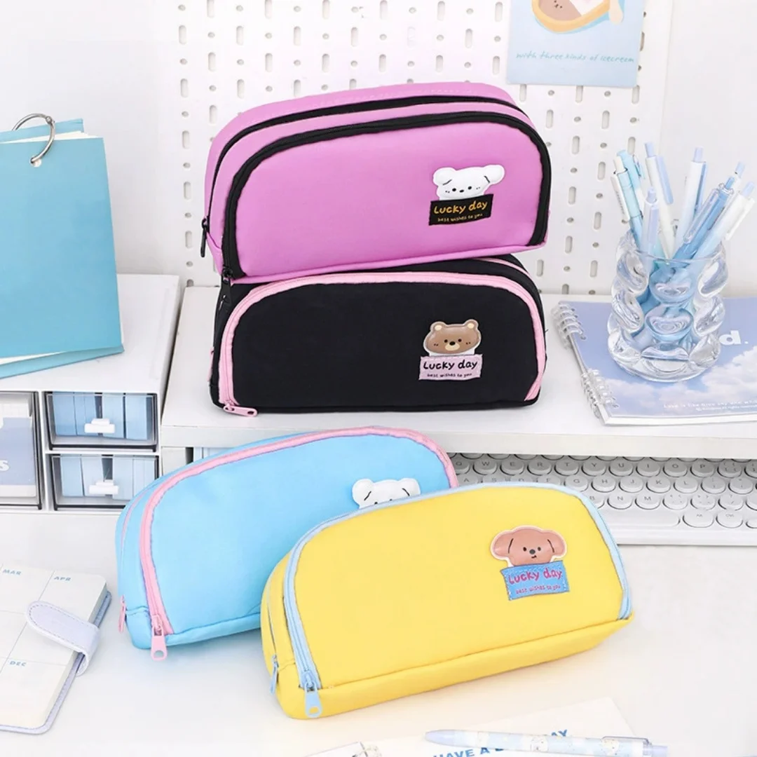 Cute Cartoon 3D Sticker Large Capacity Multi-Slot Pencil Case for Daily School Use Class Study Stationery Storage Pencil Eraser
