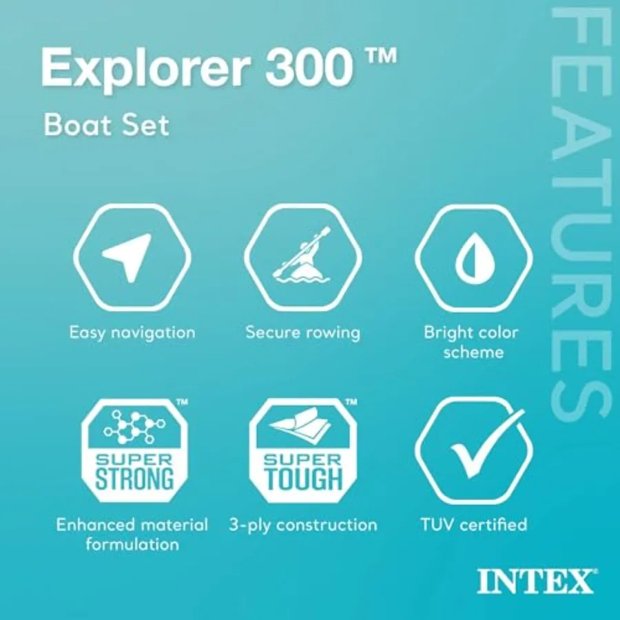Explorer 300 inflatable boat set for outdoor water activities PVC material gray and blue color dual air chambers and 410lb weig