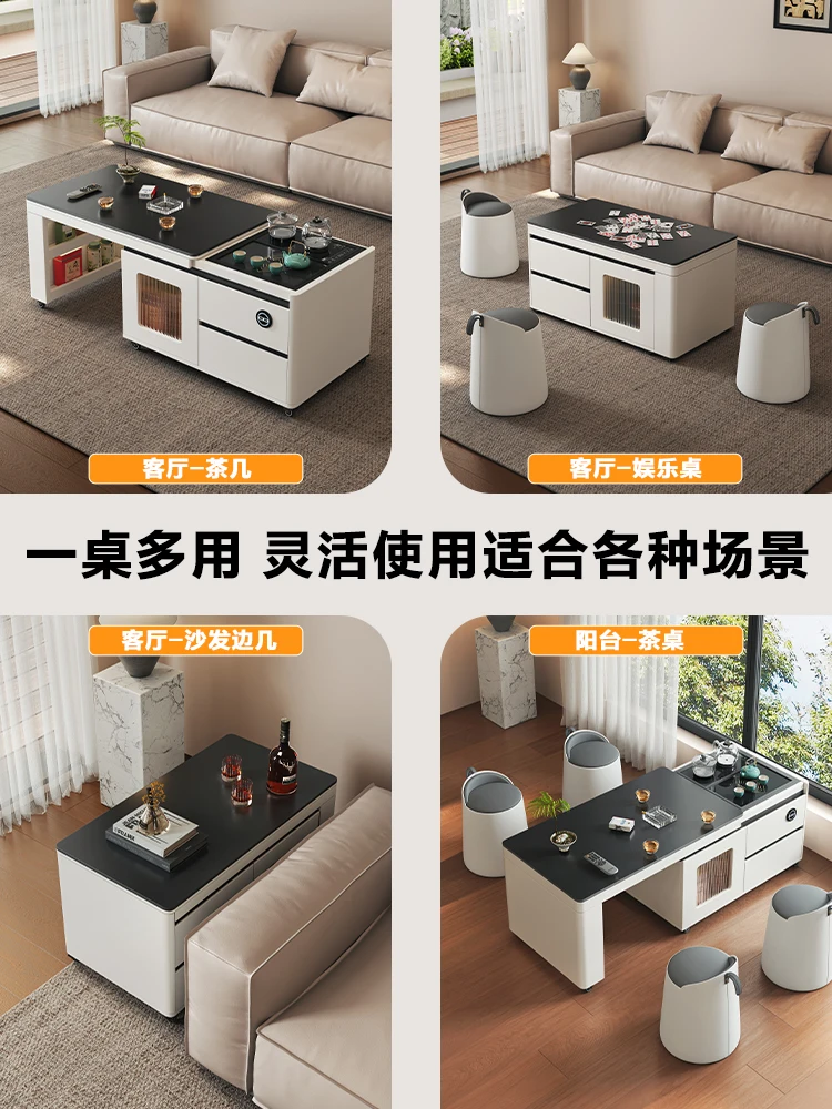 Modern simple electric lifting tea table multi-functional movable rock slab tea table living room home