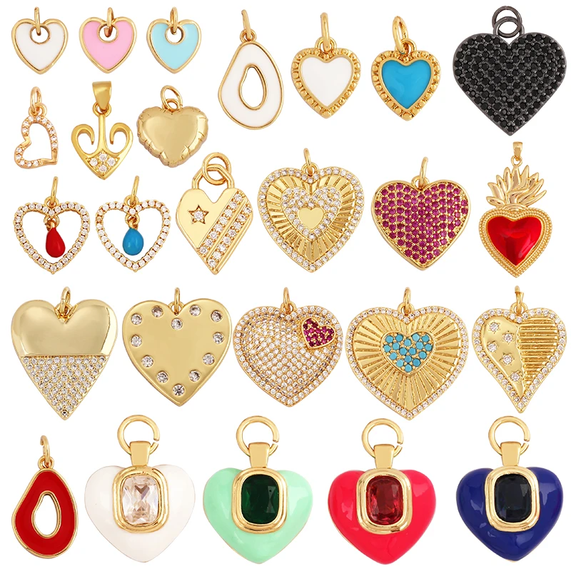 Fashion Colourful Enamel Dripping Oil Love Heart Charm Pendant,Cute 18K Gold Zircon Mix Style Jewelry Necklace Accessories L26