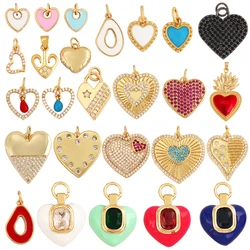 Fashion Colourful Enamel Dripping Oil Love Heart Charm Pendant,Cute 18K Gold Zircon Mix Style Jewelry Necklace Accessories L26
