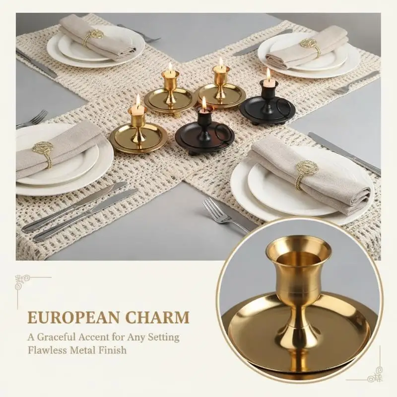 Retro Metal Candle Cup With Handle European Style Candlestick Desktop Ornament Dining Table Centerpiece Decor